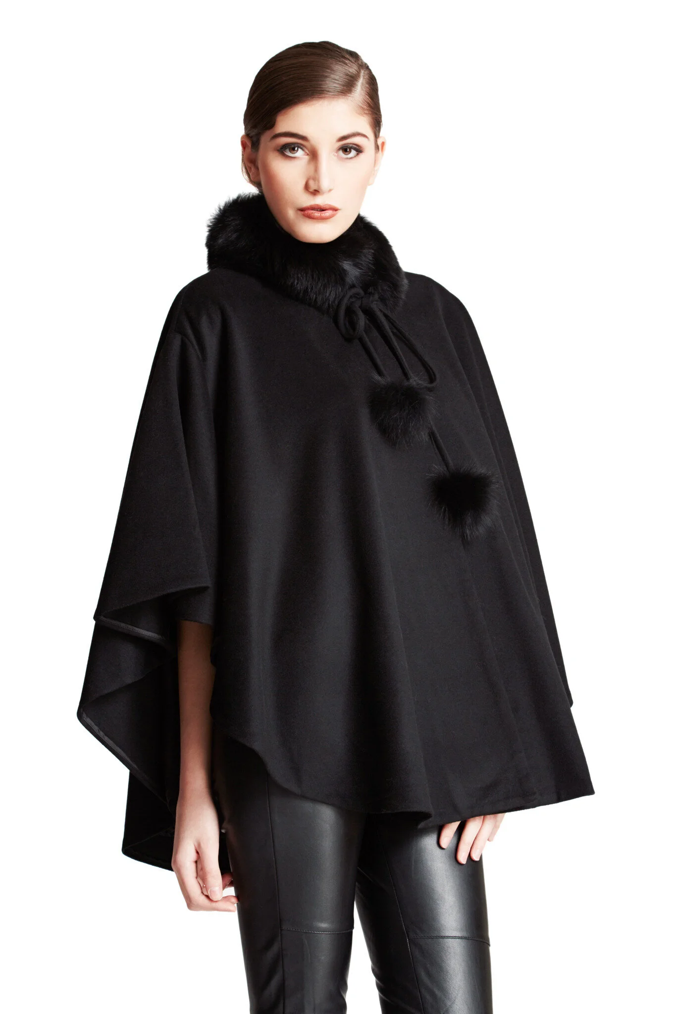 sheller FOX fur cape coat BLACK